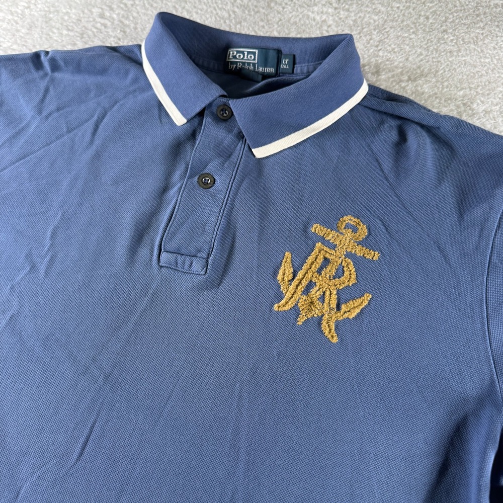 Y2K Polo Ralph Lauren Blue‎ Polo Shirt Short Sleeve Anchor Logo LT Large Tall